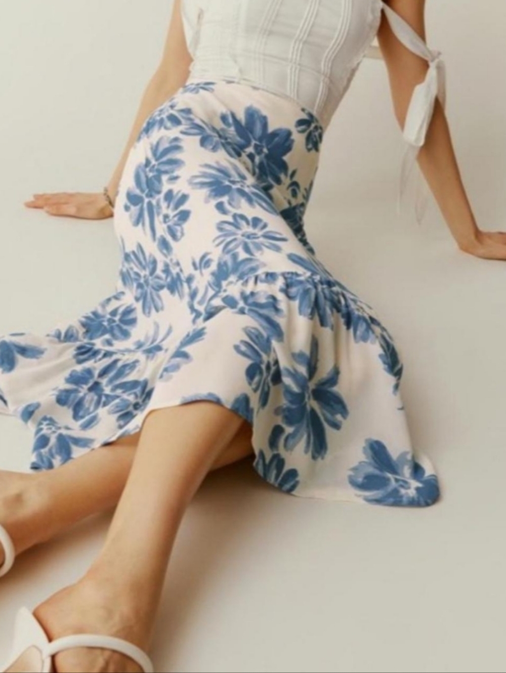 Susan Graver Blue & White Floral Midi Skirt - Women's Casual A-Line